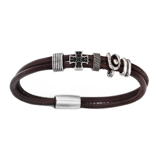 BR205-Amen Donna Br205 Bracciale In Pelle